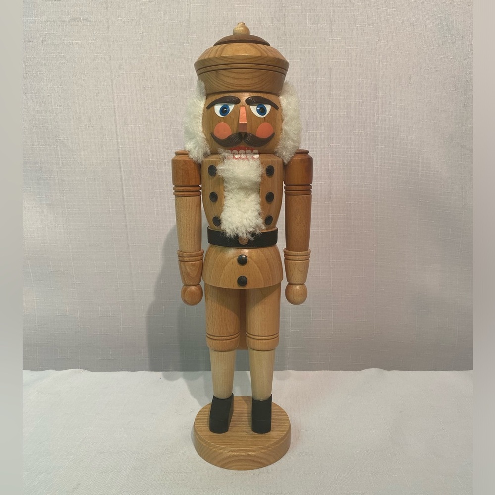 Vintage Erzgebirge Nutcracker Soldier Natural Wood Tan Brown Black 15" Germany